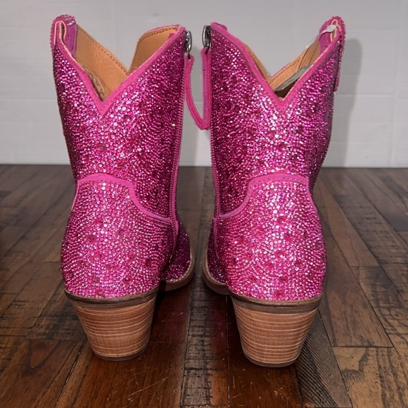 NWT Dingo Boots Leather Cowgirl Pink Fuschia Rhinestone embellished womens 8 - Picture 9 of 16